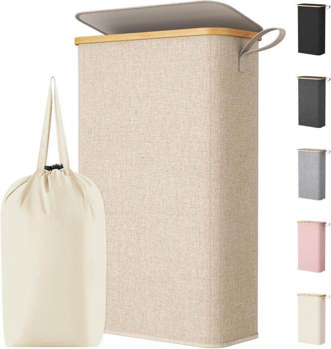 Lifewit 65L Slim Laundry Hamper with Lid and Bamboo Handles