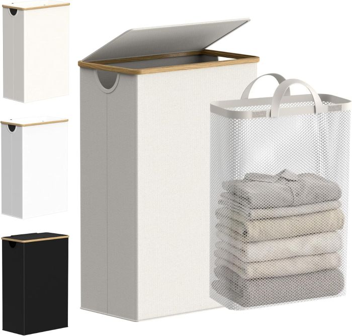 efluky Slim Laundry Basket with Lid and Removable Bag